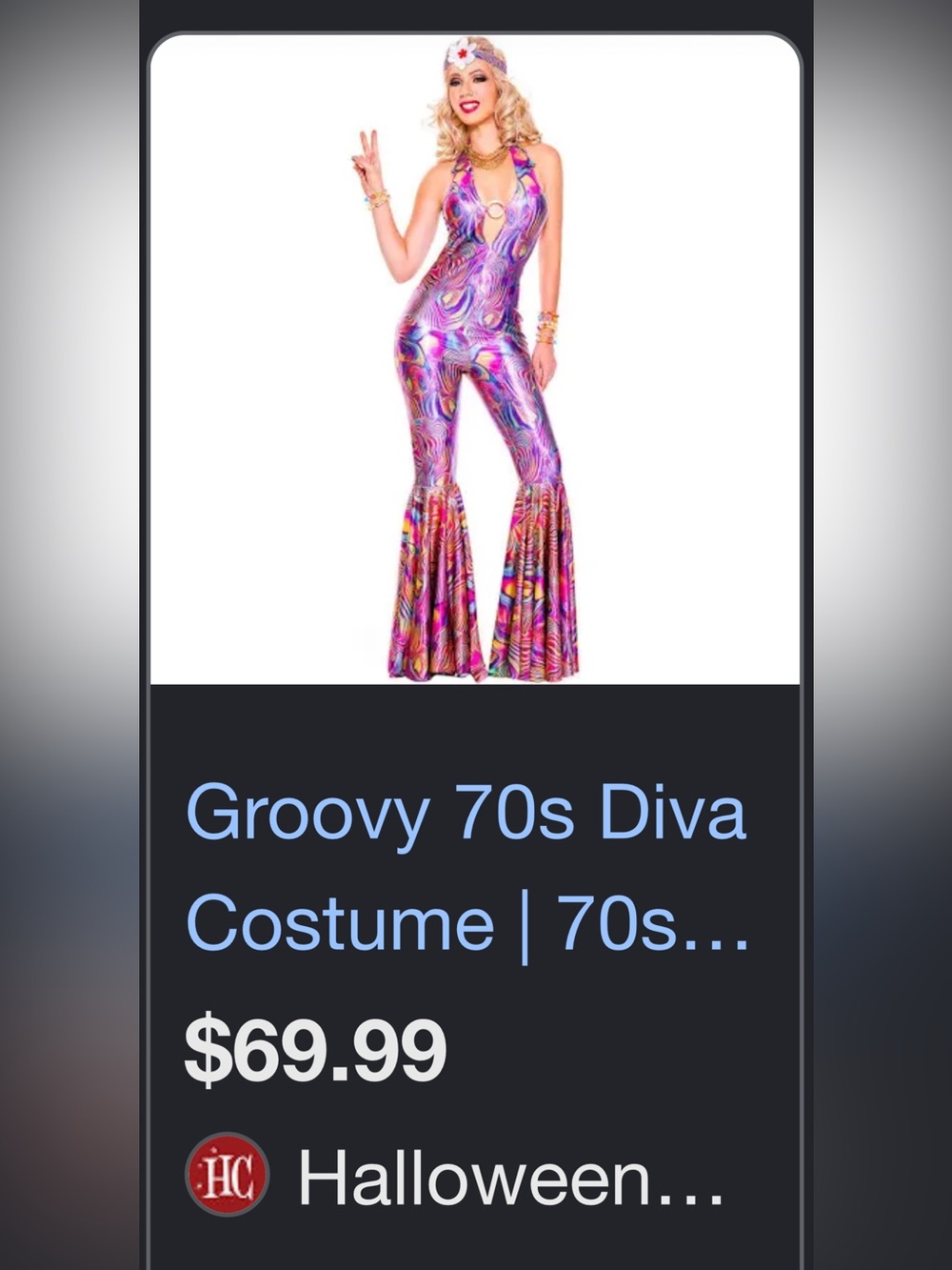 Multicolor Swirl 70s Bell-Bottom Jumpsuit Women’s Costume